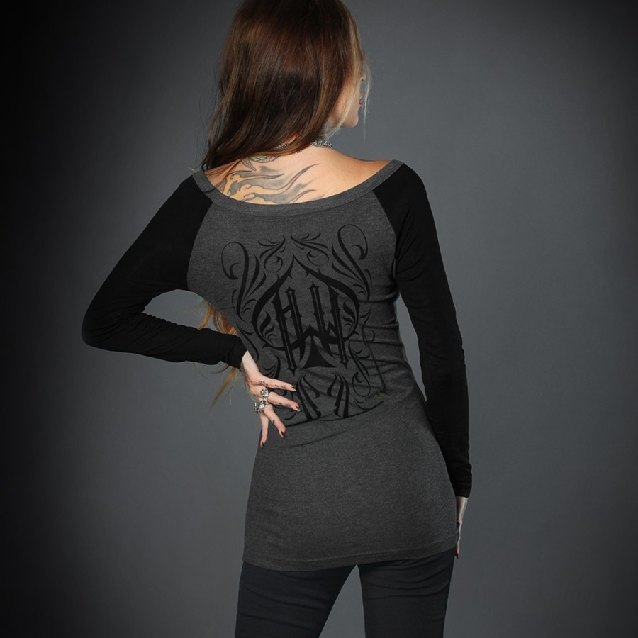 Kvinder HYRAW T-Shirts Hardcore | Dame T-Shirt Med Lange Aermer Hyraw - Ace Of Spades